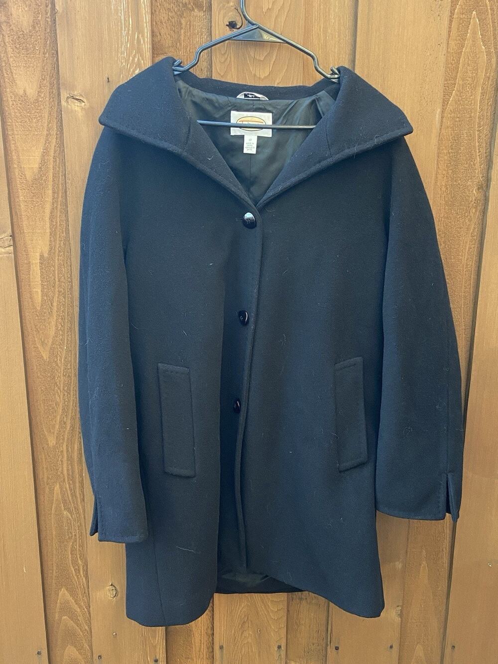 Talbots Coat Womens 10 Wool Blend Italian Fabric Pocket Black Classic Fall